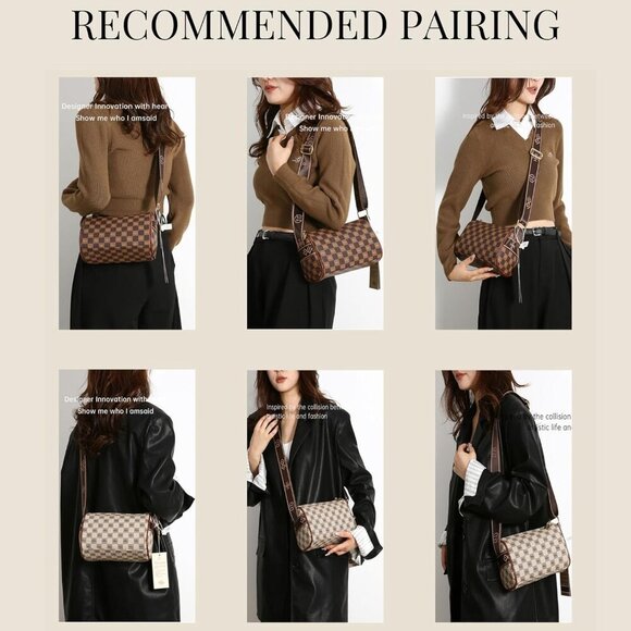 Checkered Vegan Leather Crossbody Bag Women’s Shoulder Handbag Adjustable Strap - Picture 2 of 8